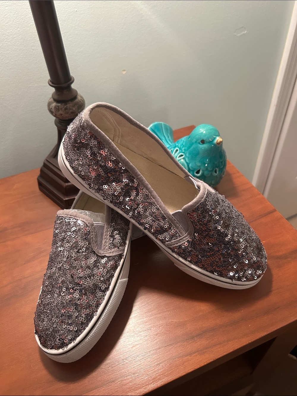 Sequin Slip-On Flats in Silver for Women’s